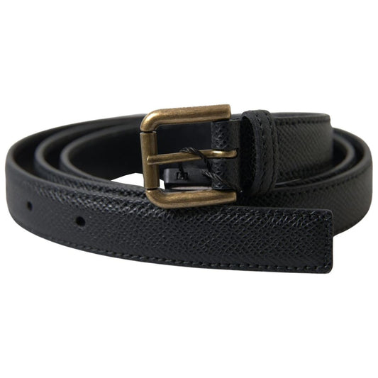 Dolce & Gabbana Black Leather Gold Metal Buckle Men Belt BEL9021-100
