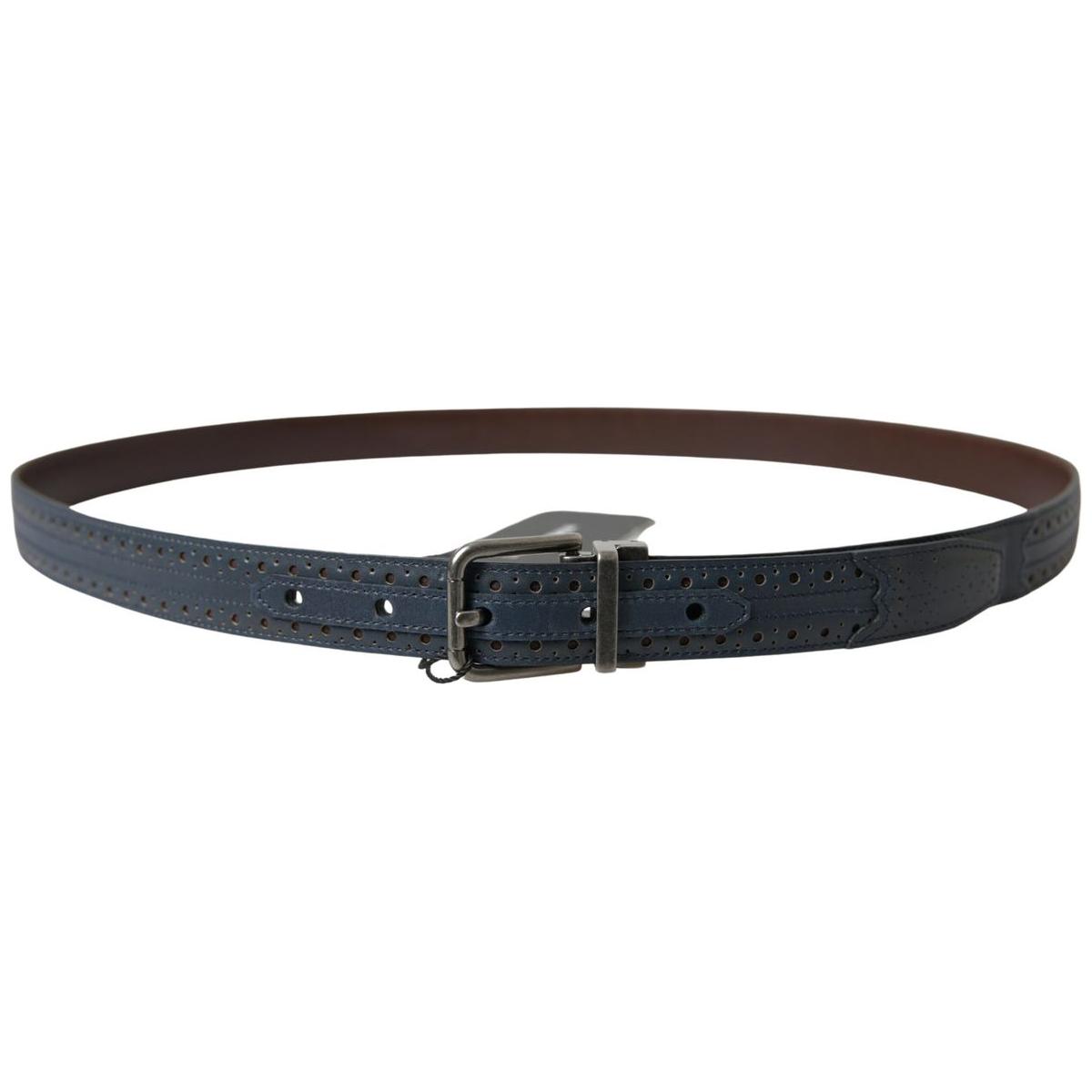 Dolce & Gabbana Blue Leather Perforated Metal Buckle Belt BEL9022-105