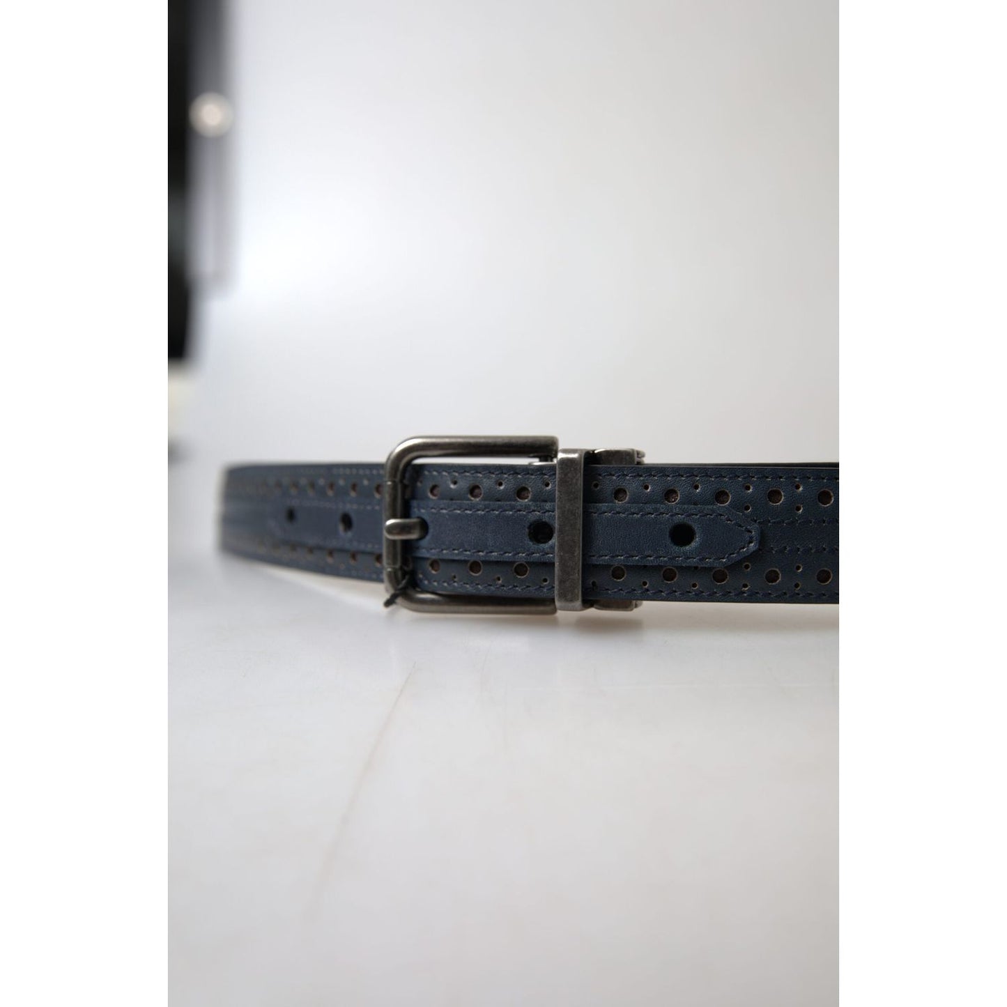 Dolce & Gabbana Blue Leather Perforated Metal Buckle Belt BEL9022-105