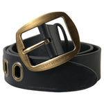 Dolce & Gabbana Black Leather Gold Metal Buckle Men Belt BEL9024-85