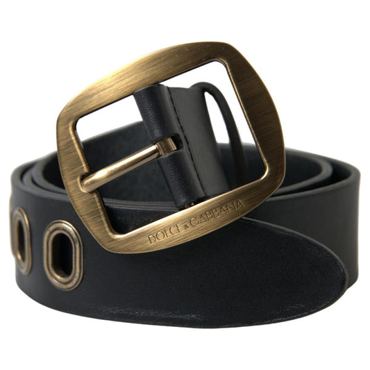Dolce & Gabbana Black Leather Gold Metal Buckle Men Belt BEL9024-85