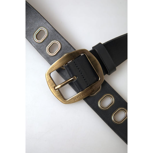 Dolce & Gabbana Black Leather Gold Metal Buckle Men Belt BEL9024-85