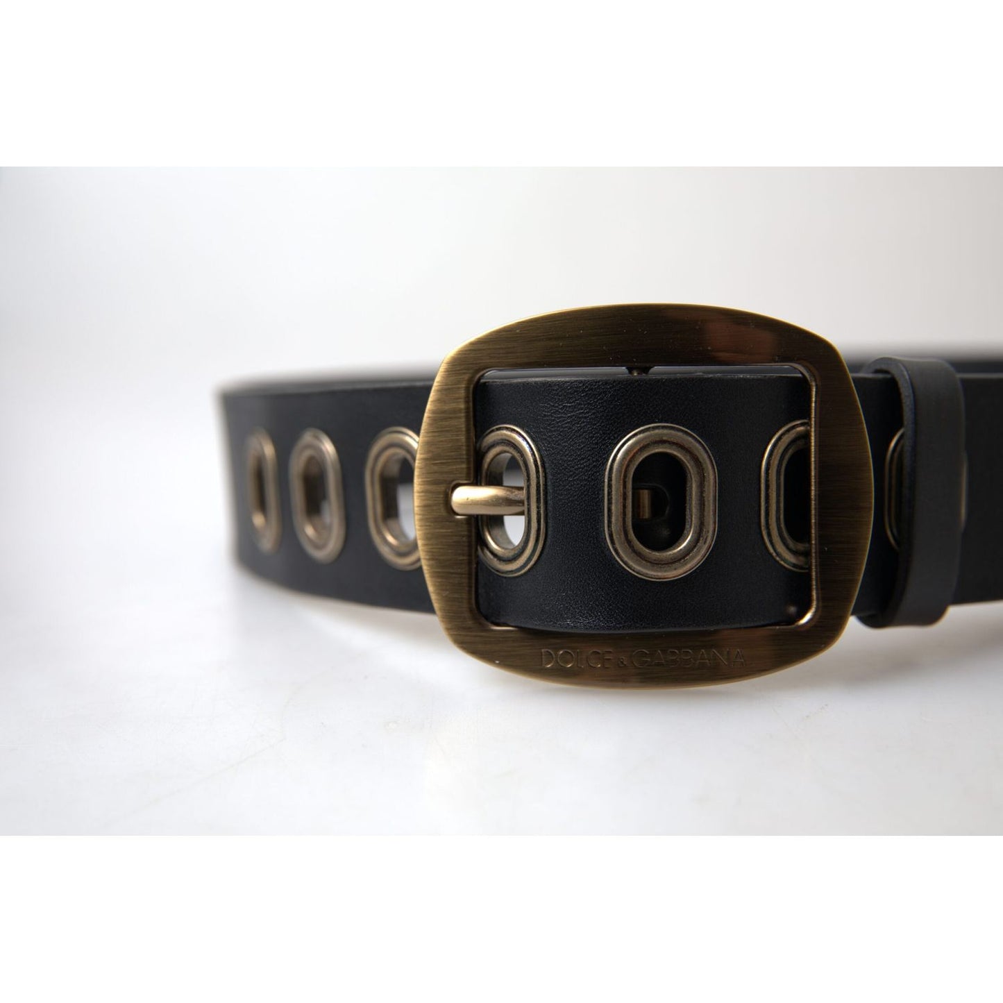 Dolce & Gabbana Black Leather Gold Metal Buckle Men Belt BEL9024-85