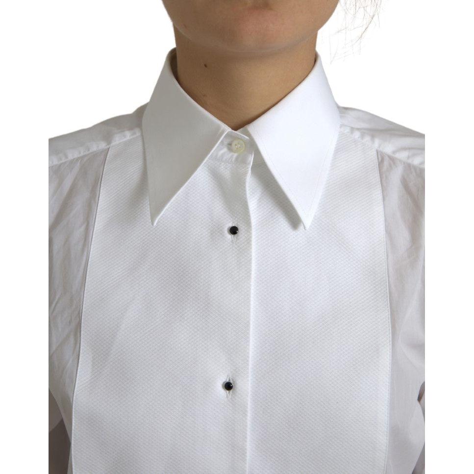 Dolce & Gabbana Cotton Collared Long Sleeves Shirt White TSH84086-46
