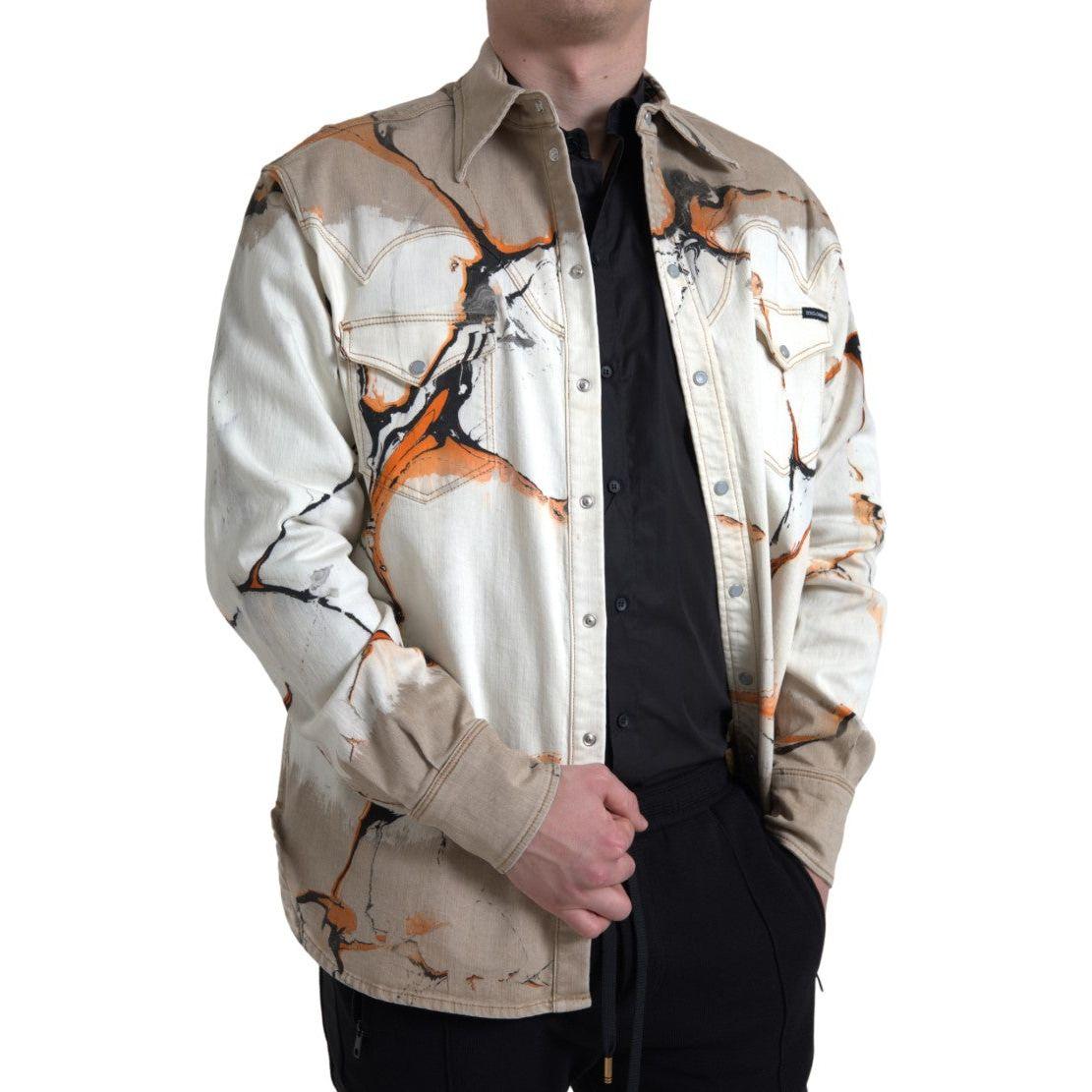 Dolce & Gabbana Multicolor Cotton Collared Denim Shirt TSH84183-40