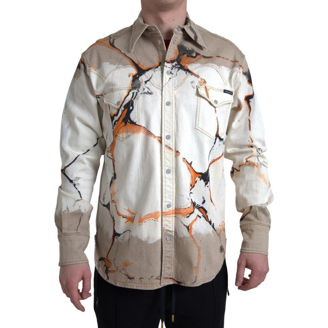 Dolce & Gabbana Multicolor Cotton Collared Denim Shirt TSH84183-40