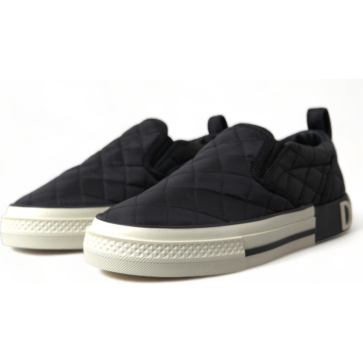 Dolce & Gabbana Black Quilted Slip On Low Top Sneakers Shoes LA10439-35