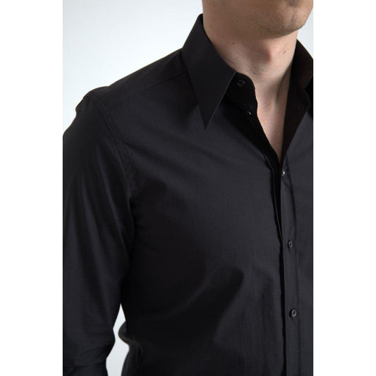Dolce & Gabbana Black Cotton Men Long Sleeves MARTINI Shirt TSH84197-39
