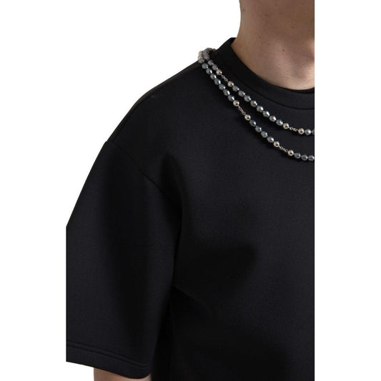 Dolce & Gabbana Black Necklace Embellished Polyester T-shirt TSH84165-48