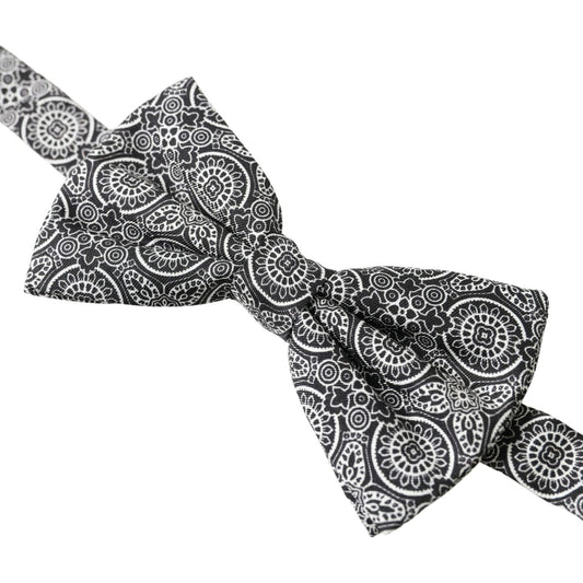 Dolce & Gabbana Black White Pattern Adjustable Neck Papillon Bow Tie FT3780