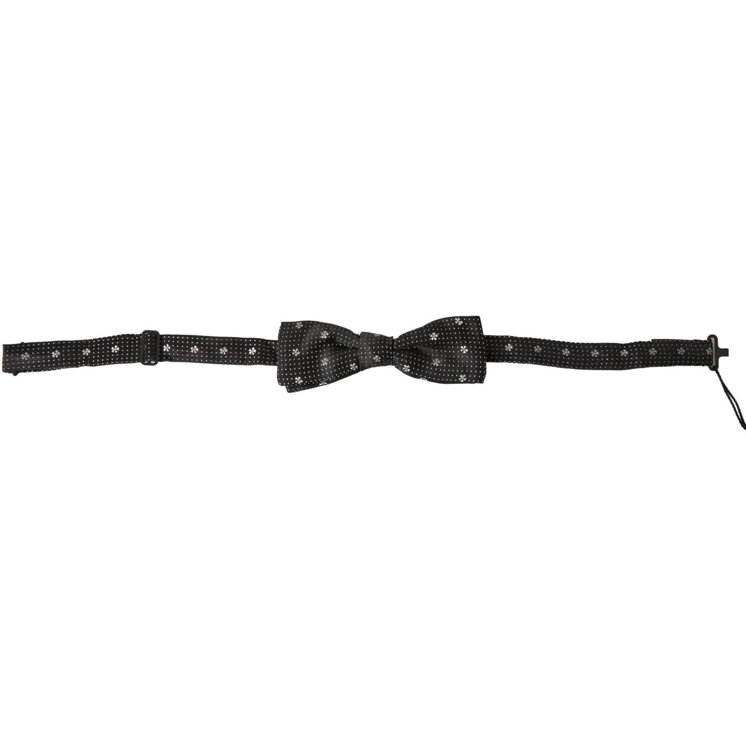Dolce & Gabbana Black Patterned Silk Adjustable Men Neck Papillon Bow Tie