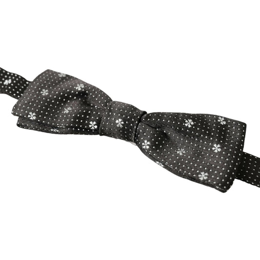 Dolce & Gabbana Black Patterned Silk Adjustable Men Neck Papillon Bow Tie FT3794