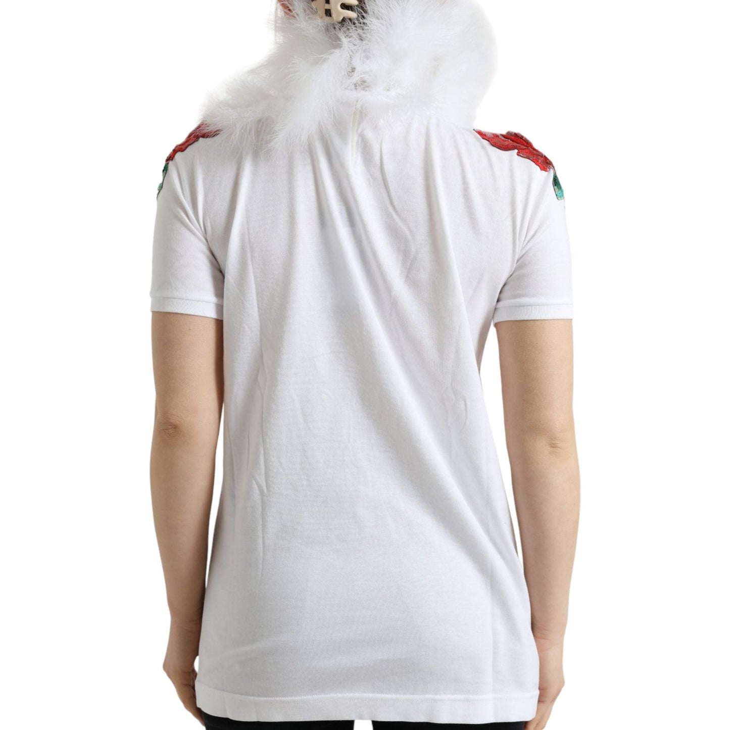 Dolce & Gabbana White Cotton Christmas Sequin Fur T-shirt