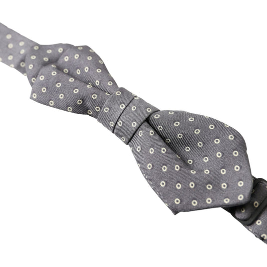 Dolce & Gabbana Gray Polka Dots Silk Adjustable Neck Papillon Bow Tie FT3792