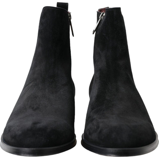Dolce & Gabbana Black Suede Leather Mid Calf Men Boots Shoes MV5200-43