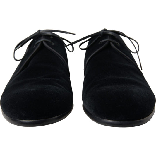 Dolce & Gabbana Black Velvet Lace Up Formal Derby Dress Shoes MV5193-44