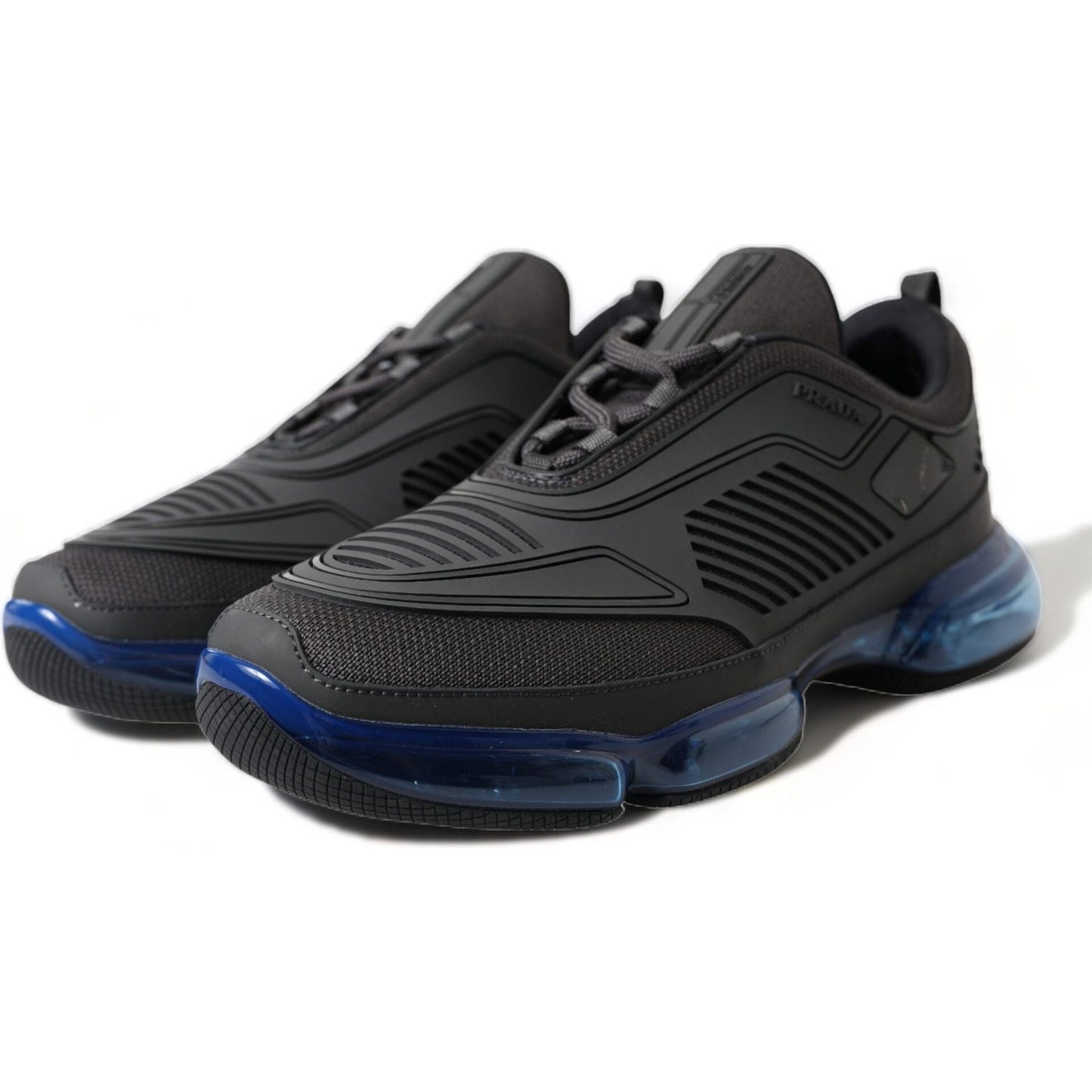Prada Black Blue Rubber Knit Slip On Low Top Sneakers Shoes MV5214-40