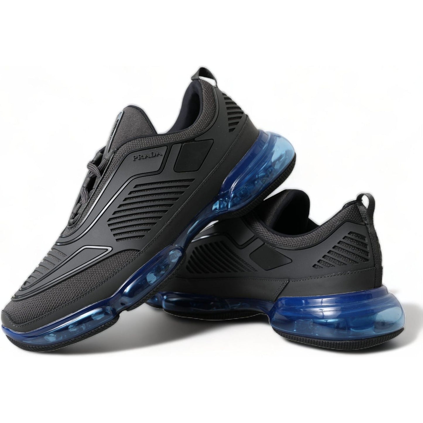Prada Black Blue Rubber Knit Slip On Low Top Sneakers Shoes MV5214-40