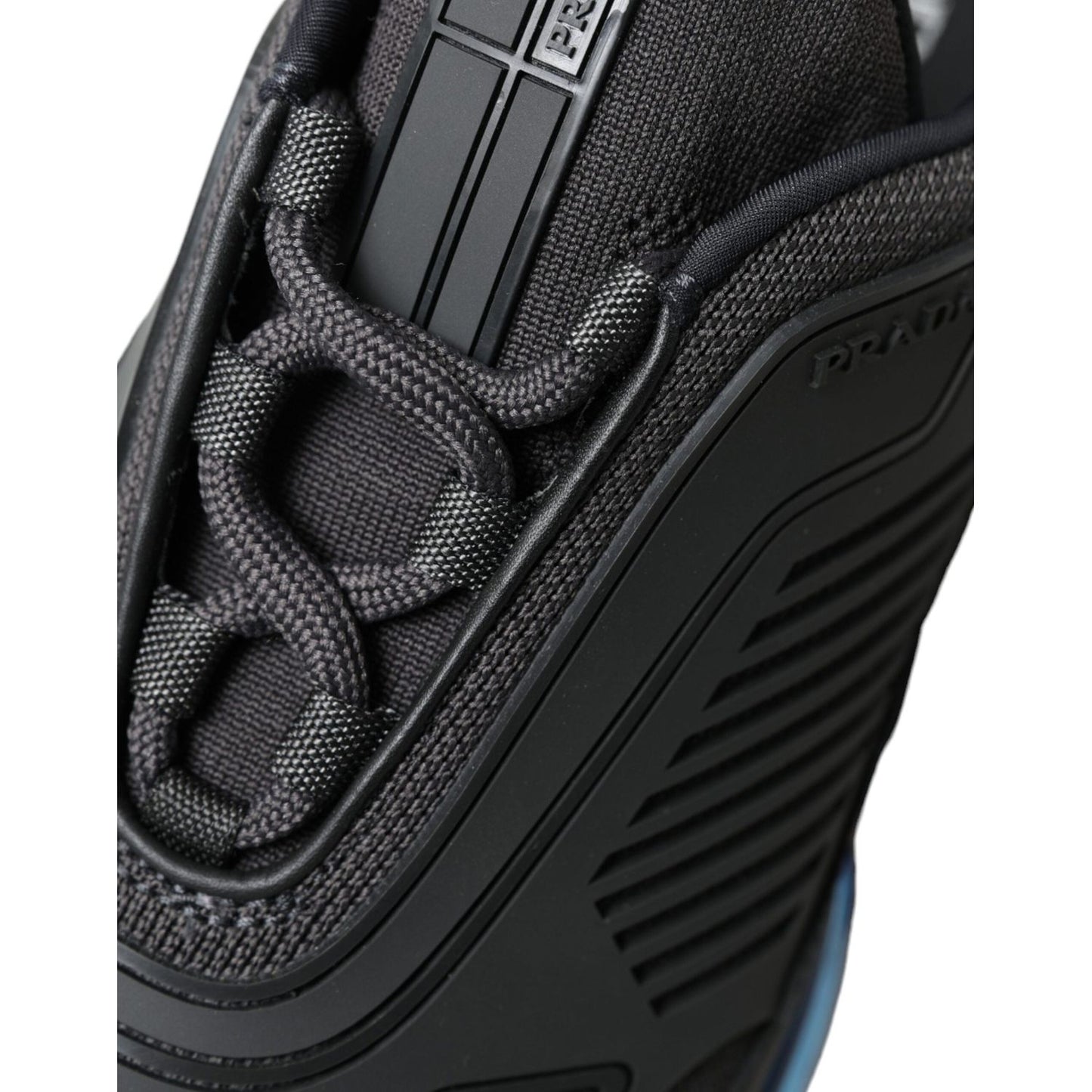 Prada Black Blue Rubber Knit Slip On Low Top Sneakers Shoes MV5214-40