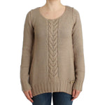 Cavalli Elegant Beige Knitted Crew Neck Sweater Cavalli Rosy Brown