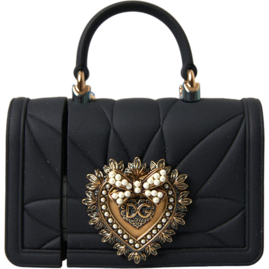 Dolce & Gabbana Black Silicone Devotion Heart Gold Chain Airpods Case BAG1108