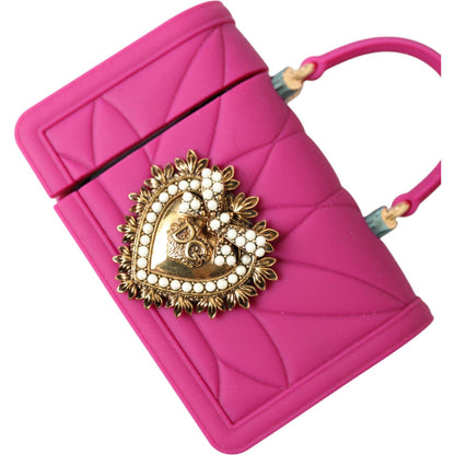 Dolce & Gabbana Pink Silicone Devotion Heart Bag Gold Chain Airpods Case