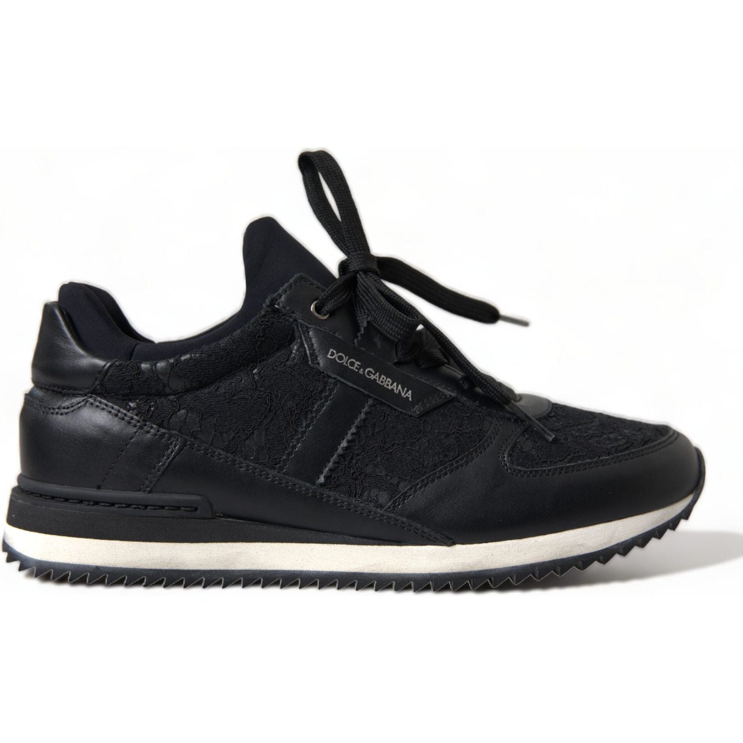 Dolce & Gabbana Black Floral Lace Leather Sneakers Shoes