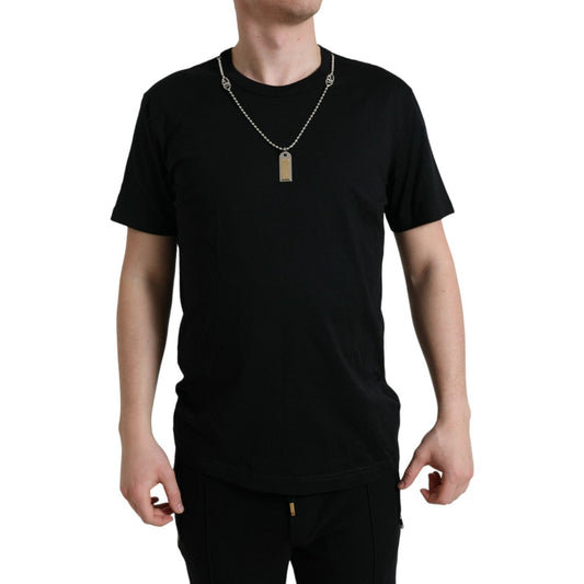 Dolce & Gabbana Black Cotton Dog Tag Round Neck T-shirt TSH84636-52