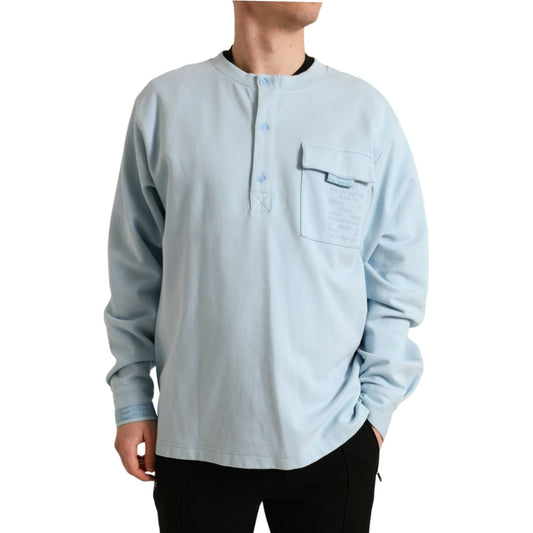 Dolce & Gabbana Light Blue Cotton Buttoned Pullover Sweater TSH84730-48