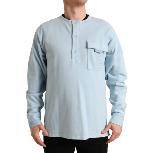 Dolce & Gabbana Light Blue Cotton Buttoned Pullover Sweater TSH84730-48