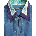 Dolce & Gabbana Blue Ocean Print Silk Collared Button Down Shirt TSH84736-42