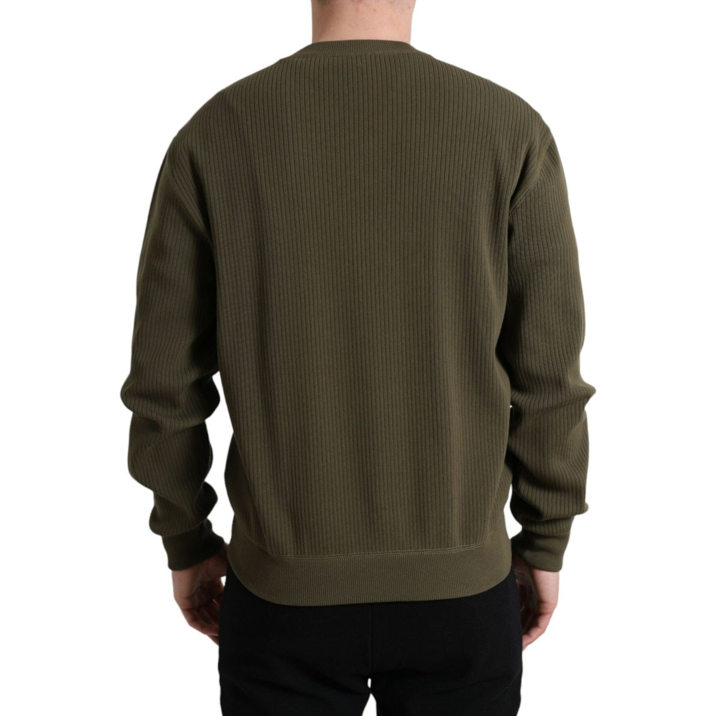 Dolce & Gabbana Green Cotton Crew Neck Men Pullover Sweater TSH84758-48