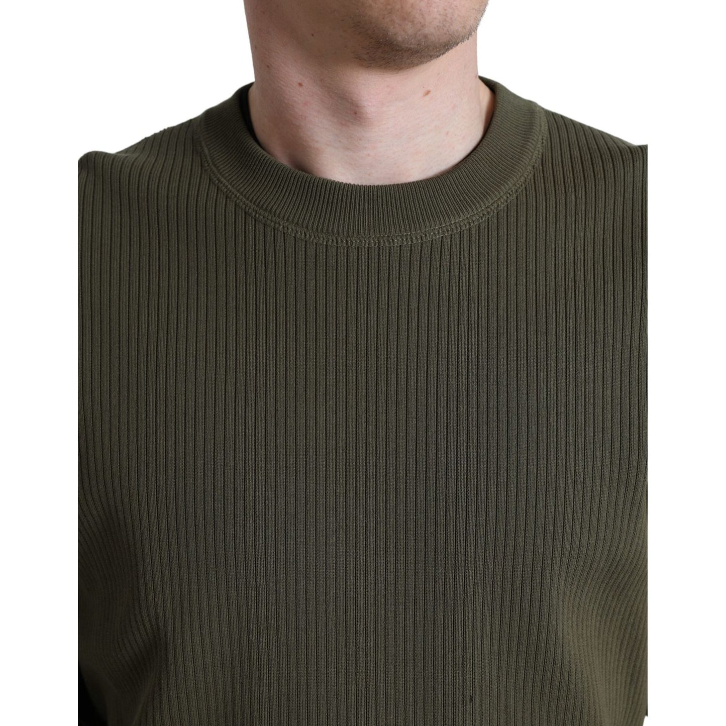 Dolce & Gabbana Green Cotton Crew Neck Men Pullover Sweater TSH84758-48