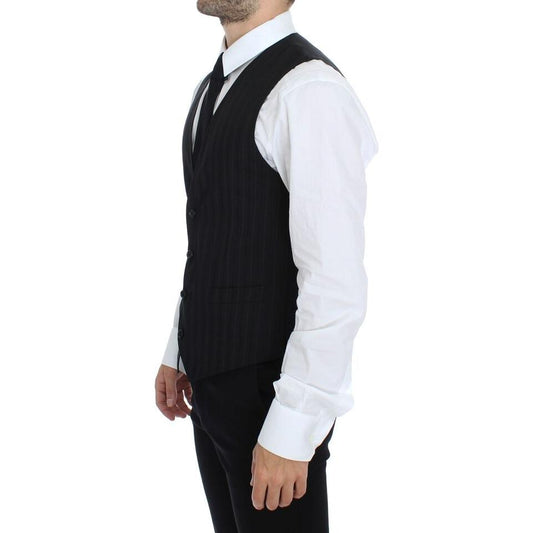 Dolce & Gabbana Black Striped Stretch Dress Vest Gilet VES10016-1