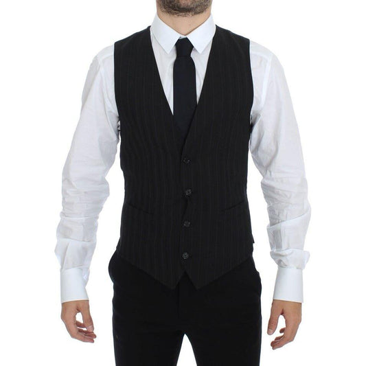 Dolce & Gabbana Black Striped Stretch Dress Vest Gilet VES10016-1