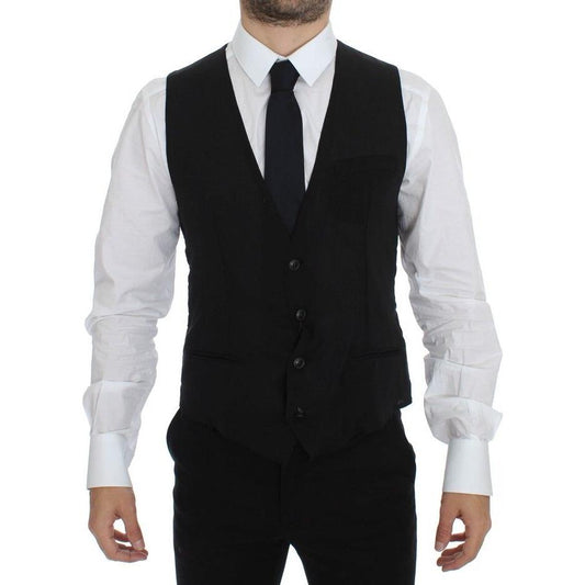 Dolce & Gabbana Black Wool Formal Dress Vest Gilet Jacket VES10037-1