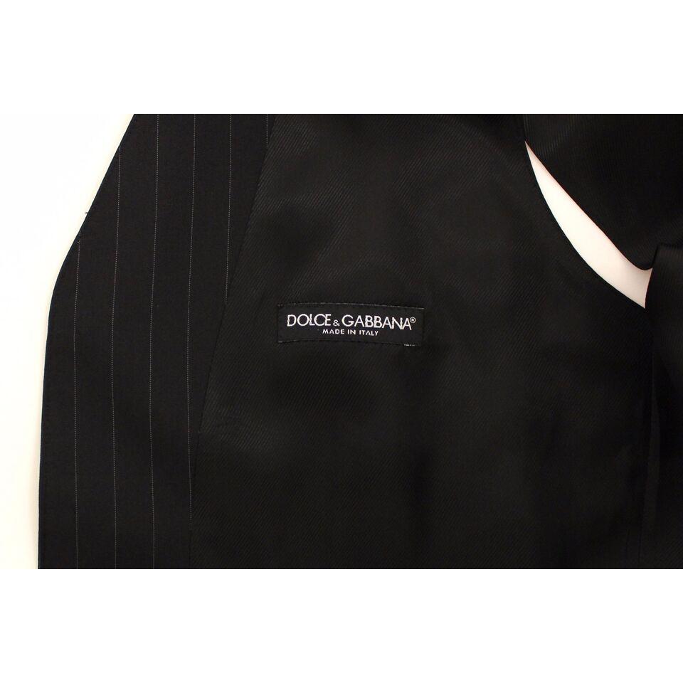 Dolce & Gabbana Black Striped Wool Silk Dress Vest Gilet VES10030-1