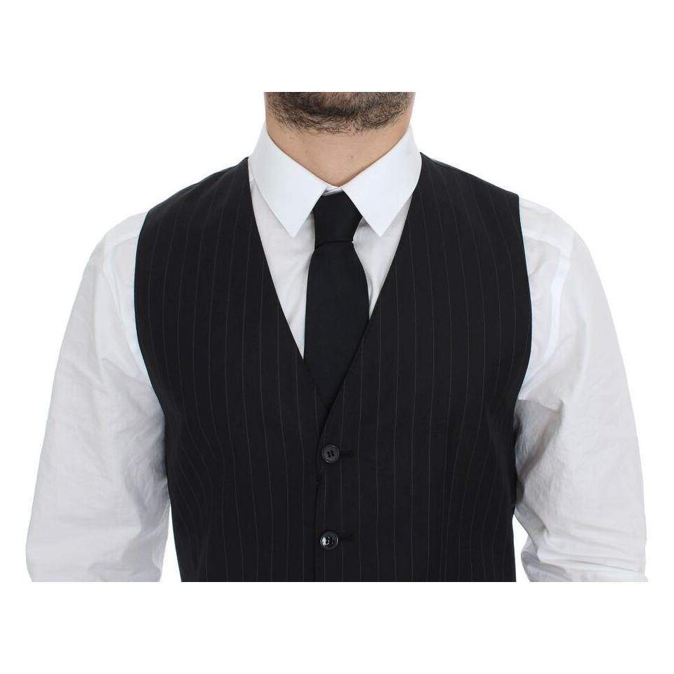 Dolce & Gabbana Black Striped Wool Silk Dress Vest Gilet VES10030-1