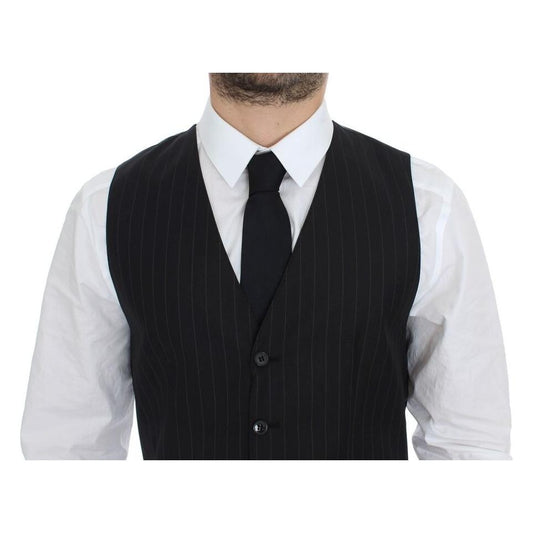 Dolce & Gabbana Black Striped Wool Silk Dress Vest Gilet VES10030-1