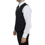 Dolce & Gabbana Black Striped Wool Silk Dress Vest Gilet VES10030-1