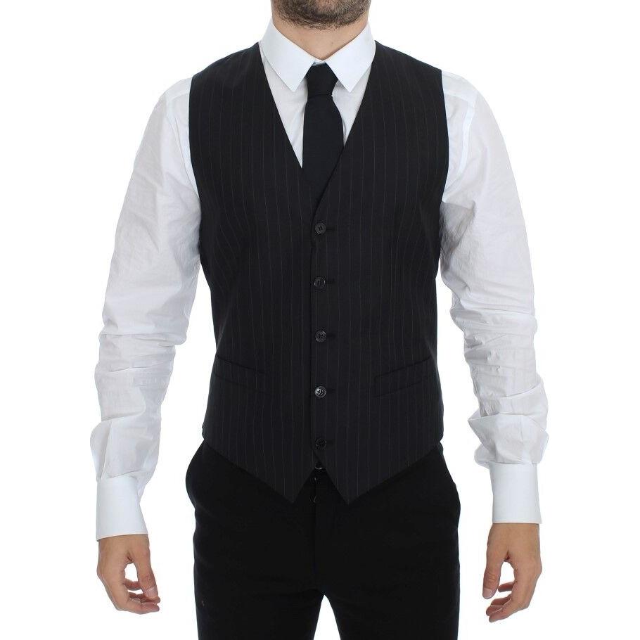 Dolce & Gabbana Black Striped Wool Silk Dress Vest Gilet VES10030-1
