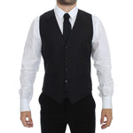 Dolce & Gabbana Black Striped Wool Silk Dress Vest Gilet VES10030-1