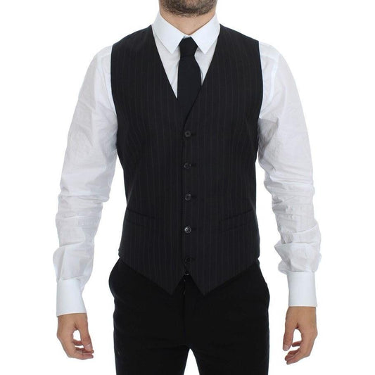 Dolce & Gabbana Black Striped Wool Silk Dress Vest Gilet VES10030-1