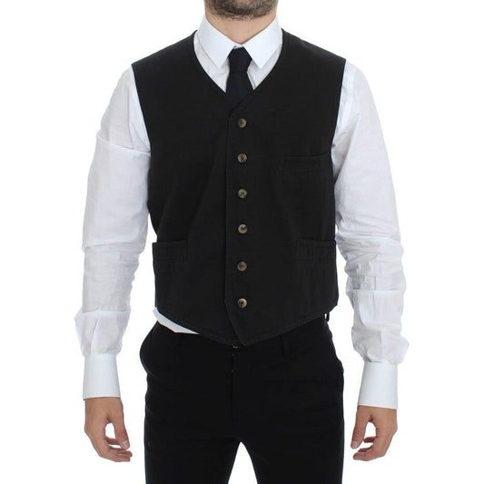 Dolce & Gabbana Black Cotton Blend Dress Vest Gilet VES10022-3