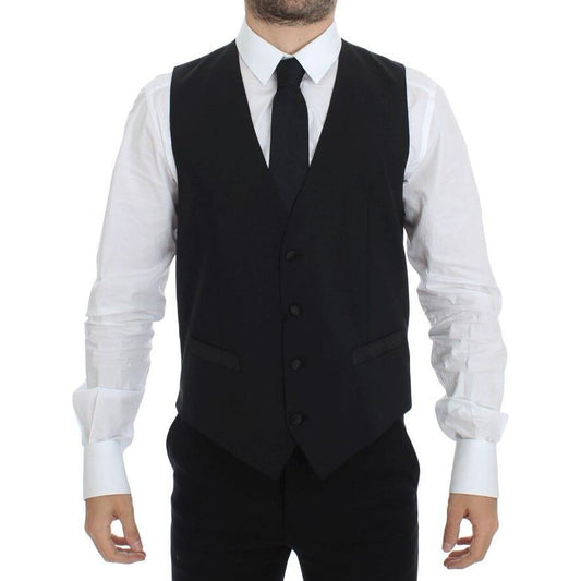 Dolce & Gabbana Black Wool Silk Stretch Dress Vest Blazer VES10054-1