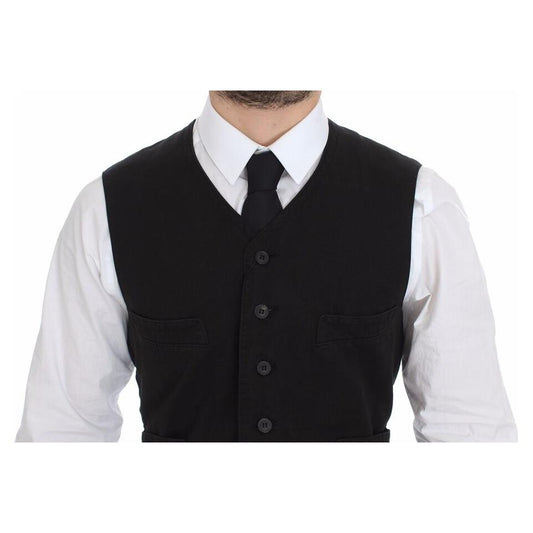 Dolce & Gabbana Black Flax Cotton Dress Vest Blazer VES10069-4
