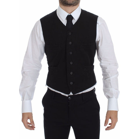 Dolce & Gabbana Black Flax Cotton Dress Vest Blazer VES10069-4