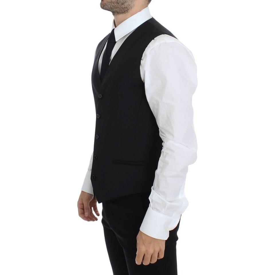 Dolce & Gabbana Black Wool Silk Stretch Dress Vest Blazer VES10060-1