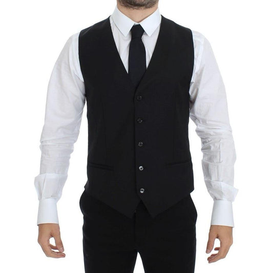 Dolce & Gabbana Black Wool Silk Stretch Dress Vest Blazer VES10060-1