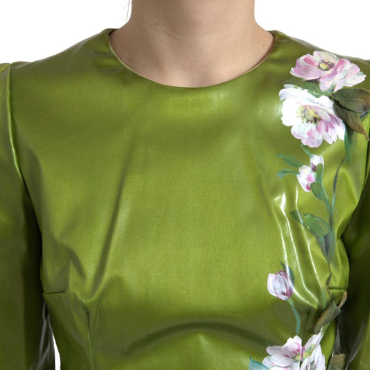 Dolce & Gabbana Green Floral Embellished Sheath Midi Dress DR28202-40